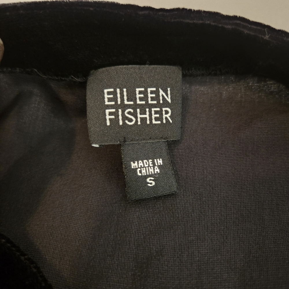 EILEEN FISHER Black‎ Silk Blend Velvet Mandarin Collar Button Front Blouse SZ S - Picture 8 of 10